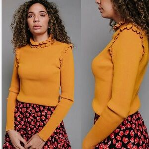 JUST Mustard Yellow Long Sleeve high quality large. Never worn turtleneck ruffle